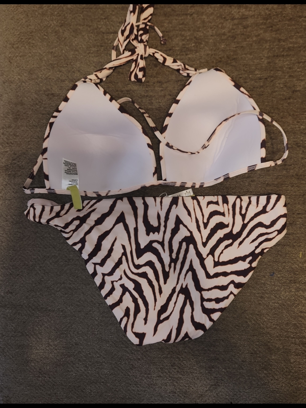 Gianni Bini Zebra Print Bikini Blush Triangle Srung Tie Top & Bikini Bottoms XL - Picture 2 of 5